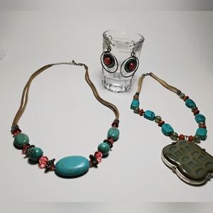 Nice Faux Turquoise 2 Lot Necklace & Earrings